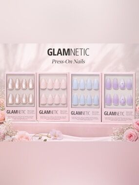 GLAMNETIC Press-On Nails Set — Pastel Pink, Pale Blue, Lilac & Pearl Options
